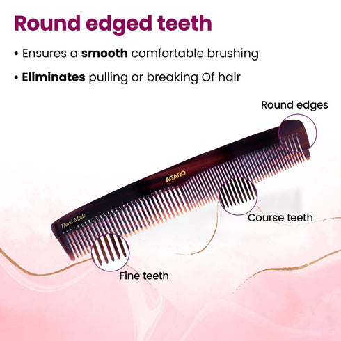 AGARO Hand Made Cellulose Acetate Comb HMC75, All Fine Tooth Dressing Comb, Smooth Rounded Teeth, Hair Styling, Hair Brushing, Hair Dressing, Brown